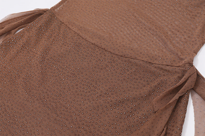 Mesh - Paneled Bandeau Ruffle Dress