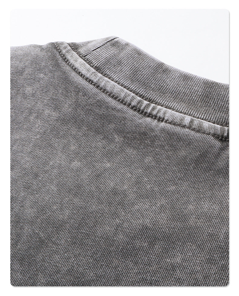 Loose-Fit Cropped Snow-Wash Distressed Essential T-Shirt