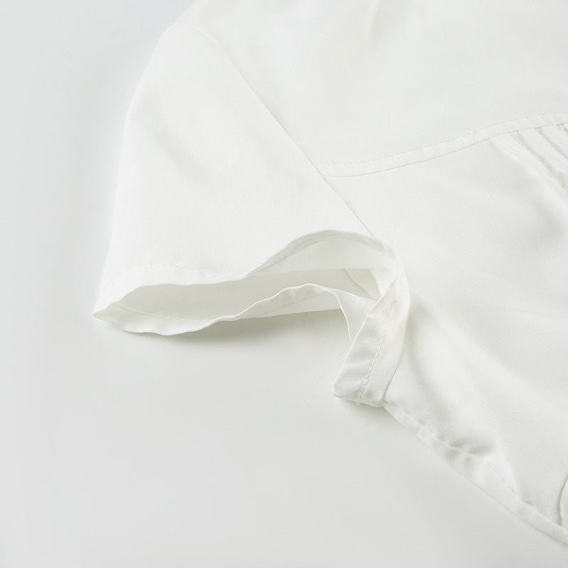 Elegant Collared Ruched White Blouse