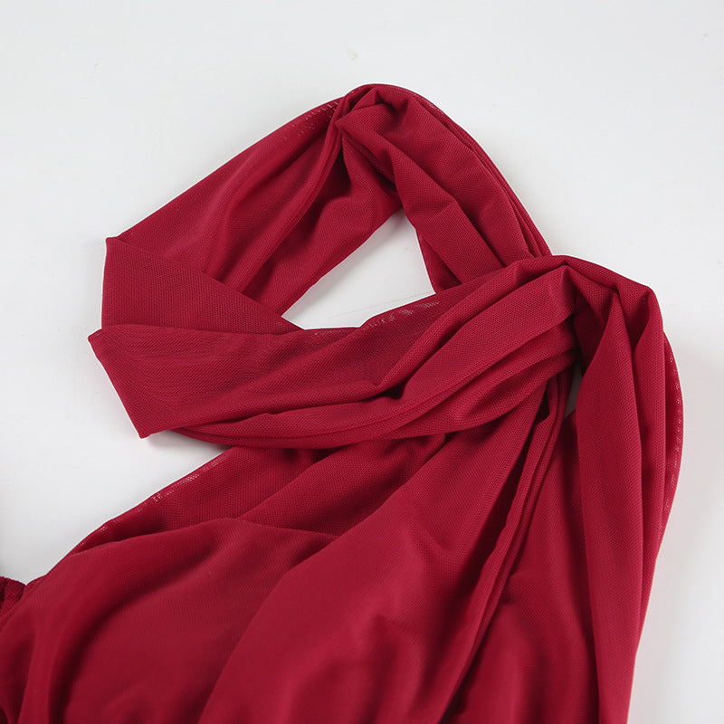 Sexy Ribbon Halter One - Shoulder Top