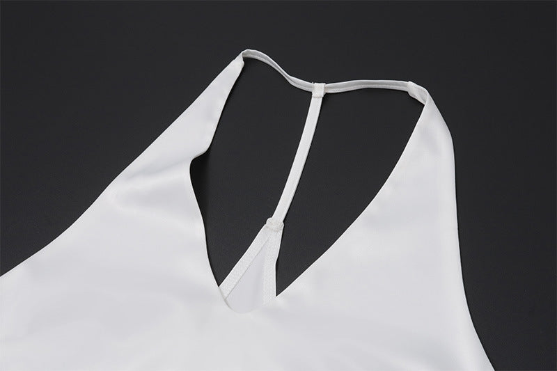 Halter Neck Lace - Trimmed Asymmetric Dress