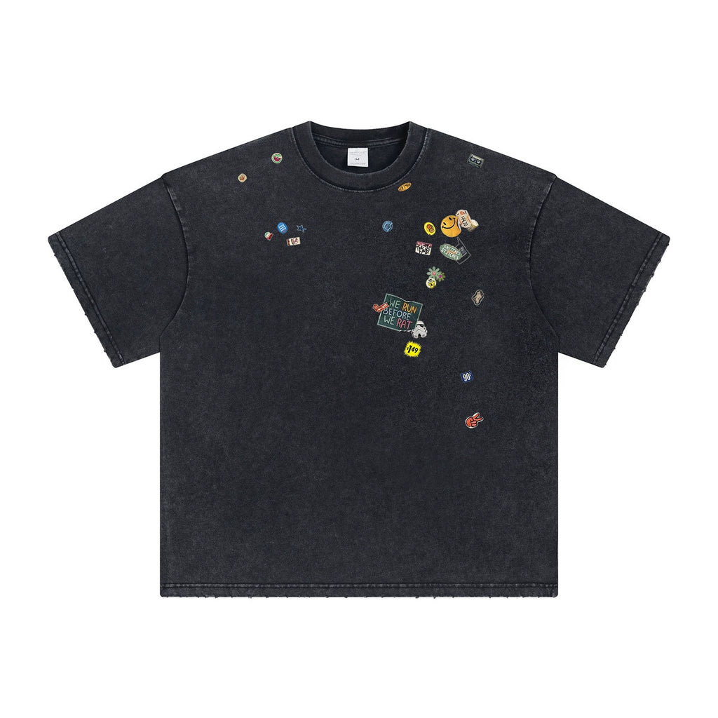 Fun & Stylish Washed Distressed Printed Short-Sleeve T-Shirt
