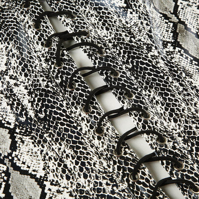 Spice Girl Snake - Print Lace - Up Bandeau Corset