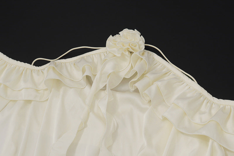 Halter Neck Ruffle Off - Shoulder Satin Top