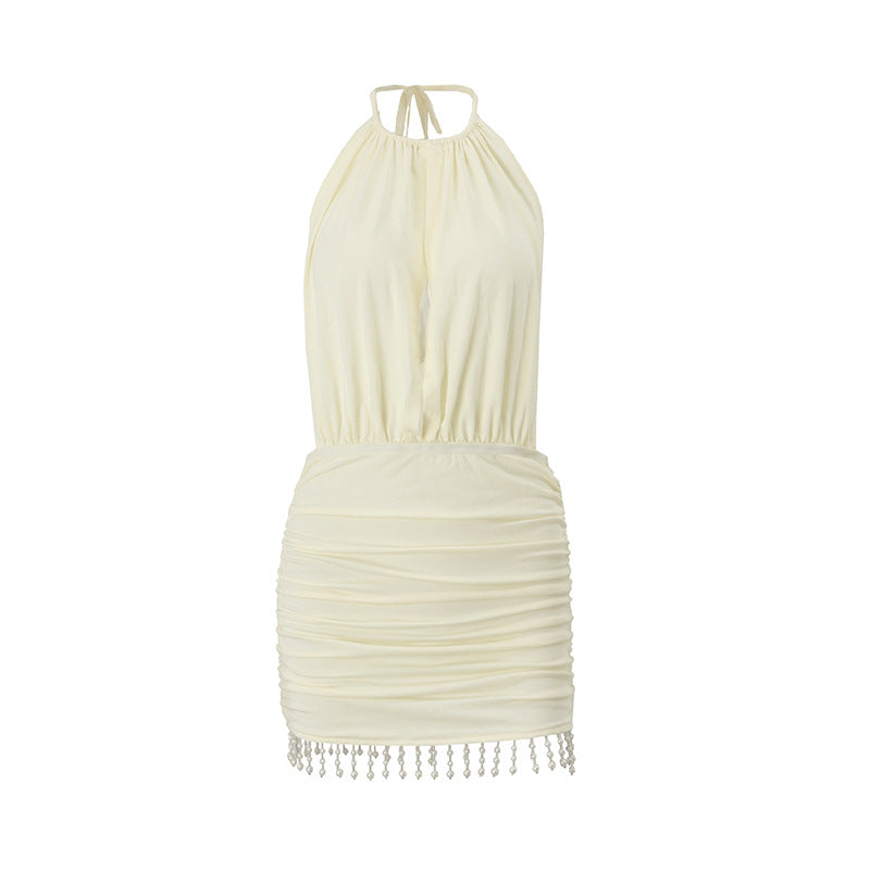 Halter Neck Rhinestone Fringe Bodycon Dress