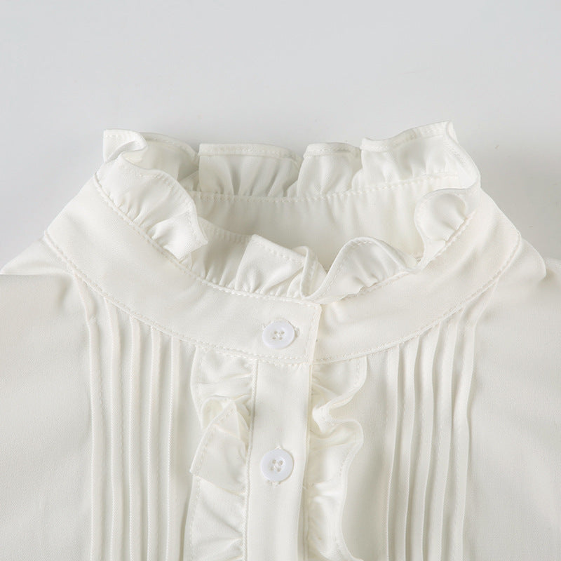 Ruffled Mock Neck Puff - Sleeve Blouse