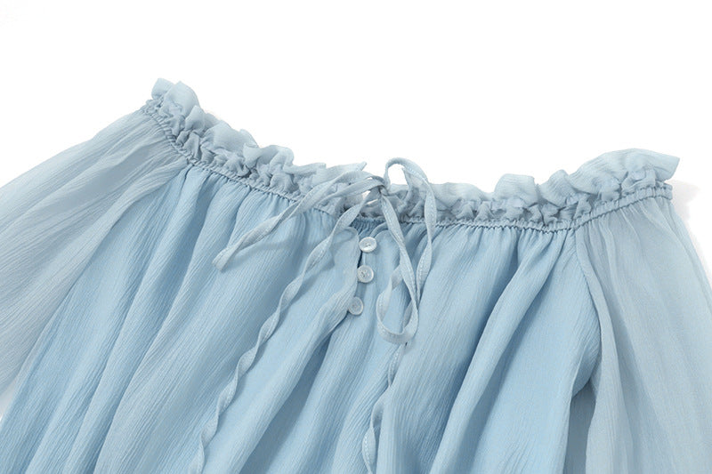 Flower - Embellished Off - Shoulder Chiffon Top