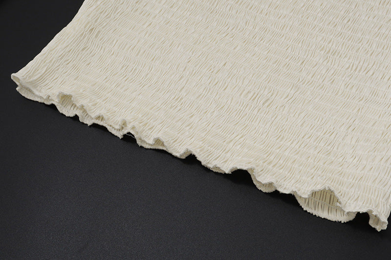 Halter Neck Ruffle Off - Shoulder Satin Top