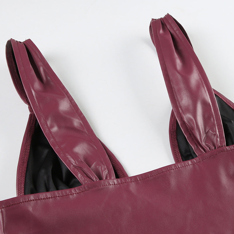 Crimson Pleated Leather Vest