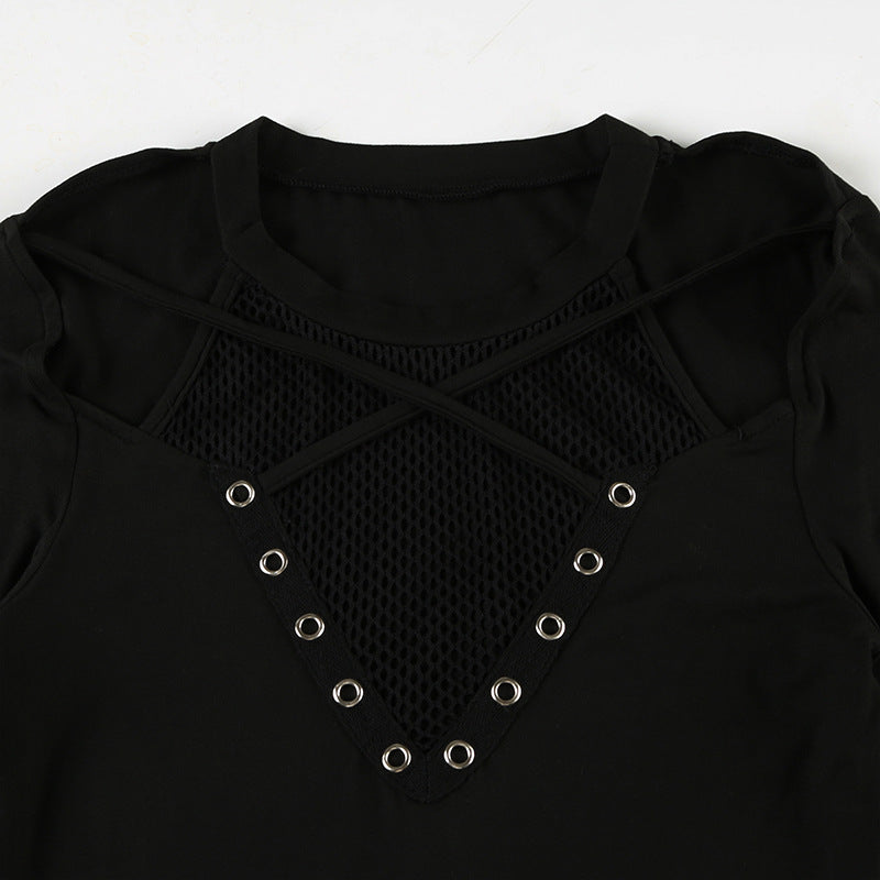 Functional Dark Mesh - Paneled Crop Top