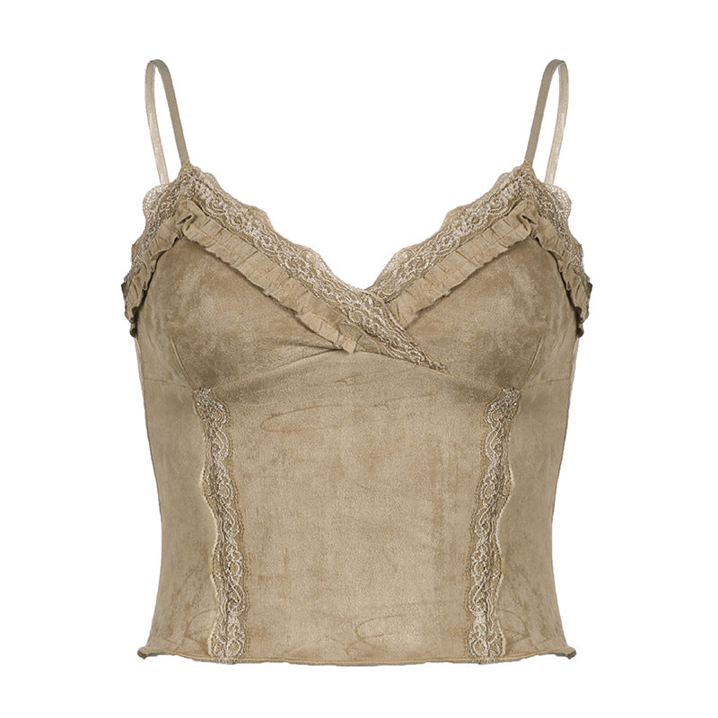 Vintage Lace Cross V - Neck Halter Corset