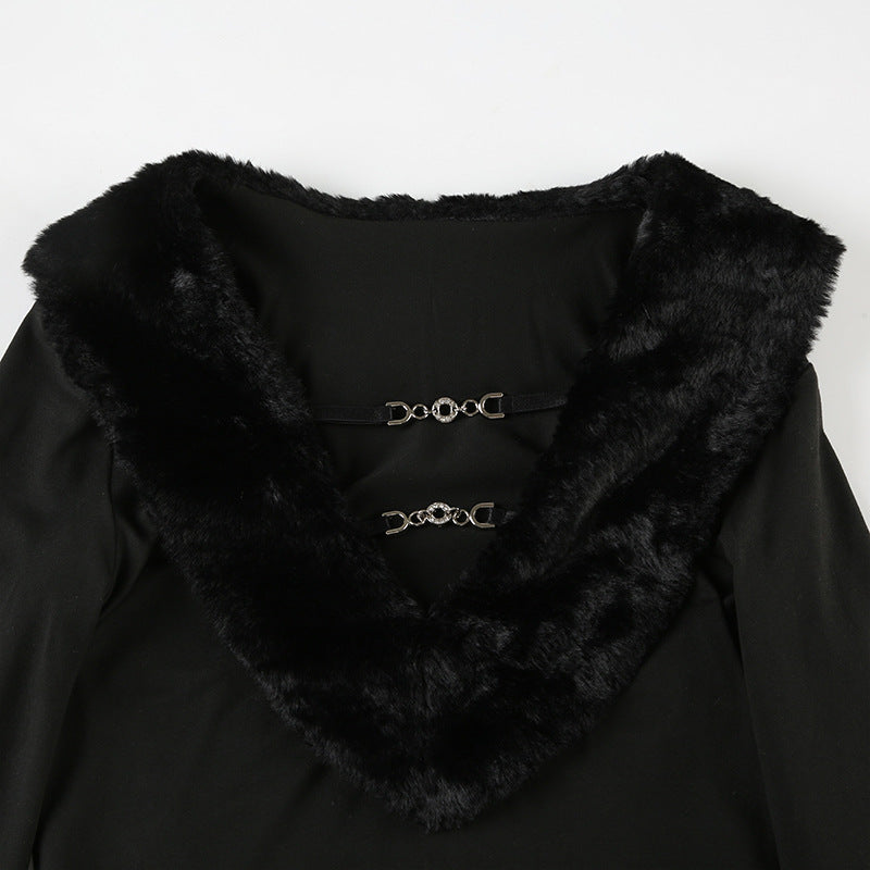 Dark Plush - Collar Hollow - Out Long - Sleeve Top