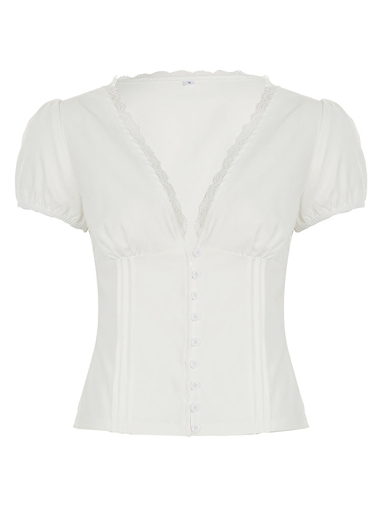 Elegant French V-Neck Lace Top