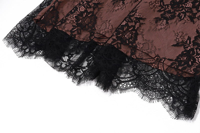 Lace Sheer - Sleeve Waist - Cinched Maxi Dress