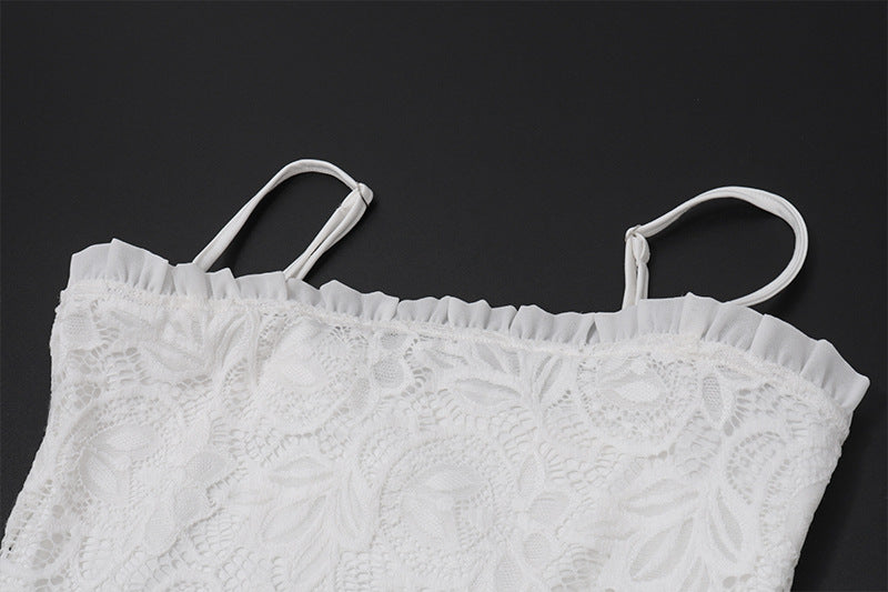 White Lace Spaghetti Strap Mermaid Dress