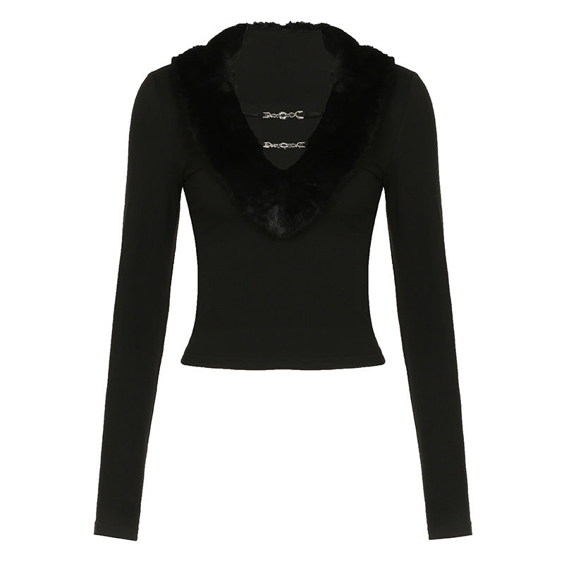 Dark Plush - Collar Hollow - Out Long - Sleeve Top