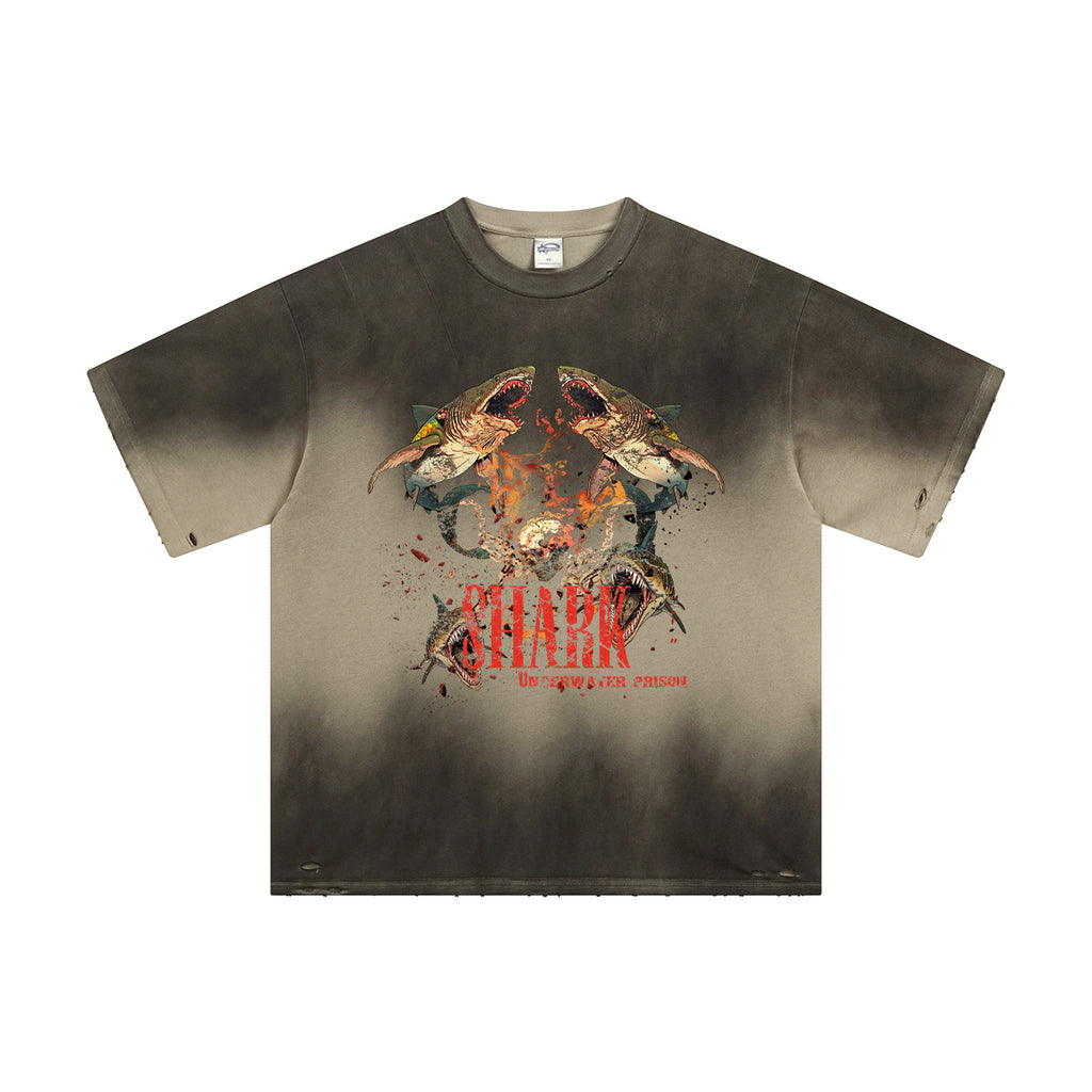 Streetwear Dark Gothic Shark Graphic Printed T-Shirt