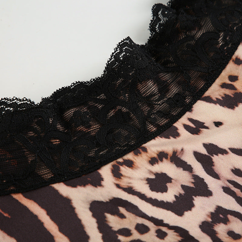 Leopard Print Lace - Trimmed Crop Top