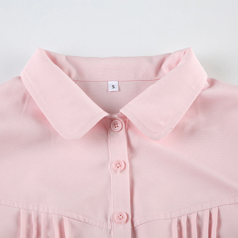 Elegant Collared Ruched White Blouse