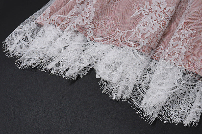 Lace Sheer - Sleeve Waist - Cinched Maxi Dress