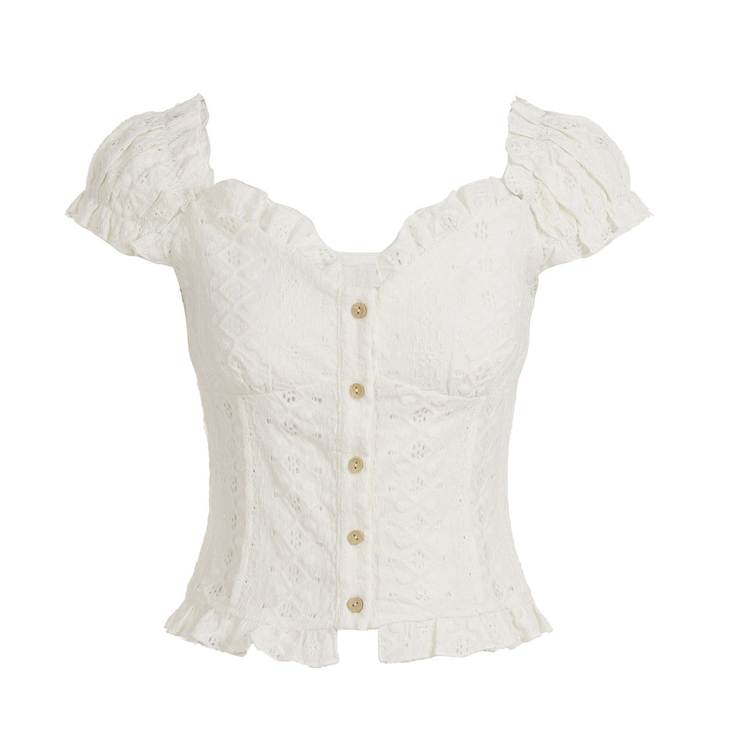 Eyelet Embroidery Ruffled Corset Top