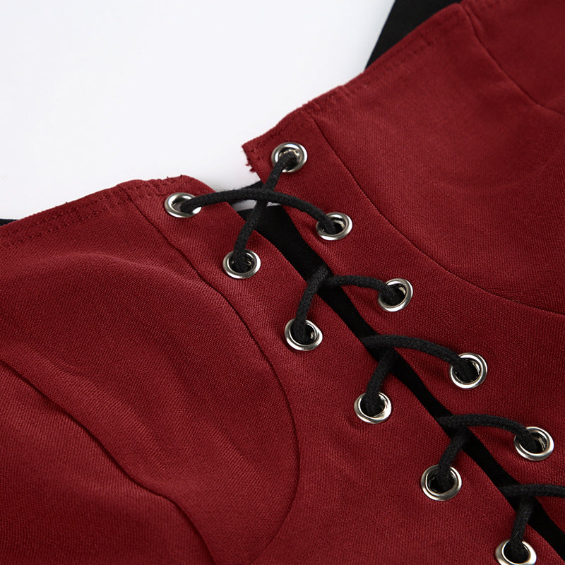 Gothic Allure Red - Black Contrast Lace Corset