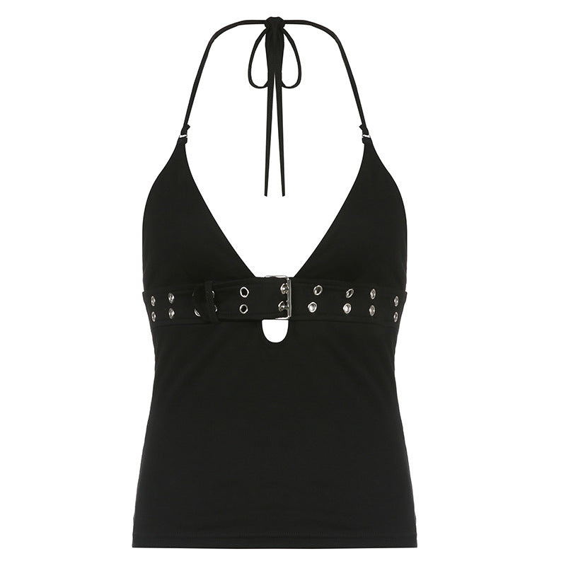 Dark Cool - Edgy Halter Metal - Buckle Corset Top