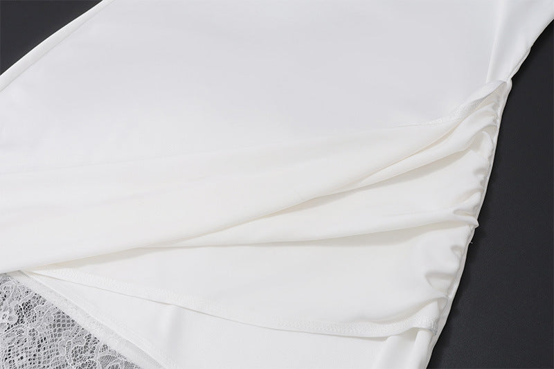 Halter Neck Lace - Trimmed Asymmetric Dress