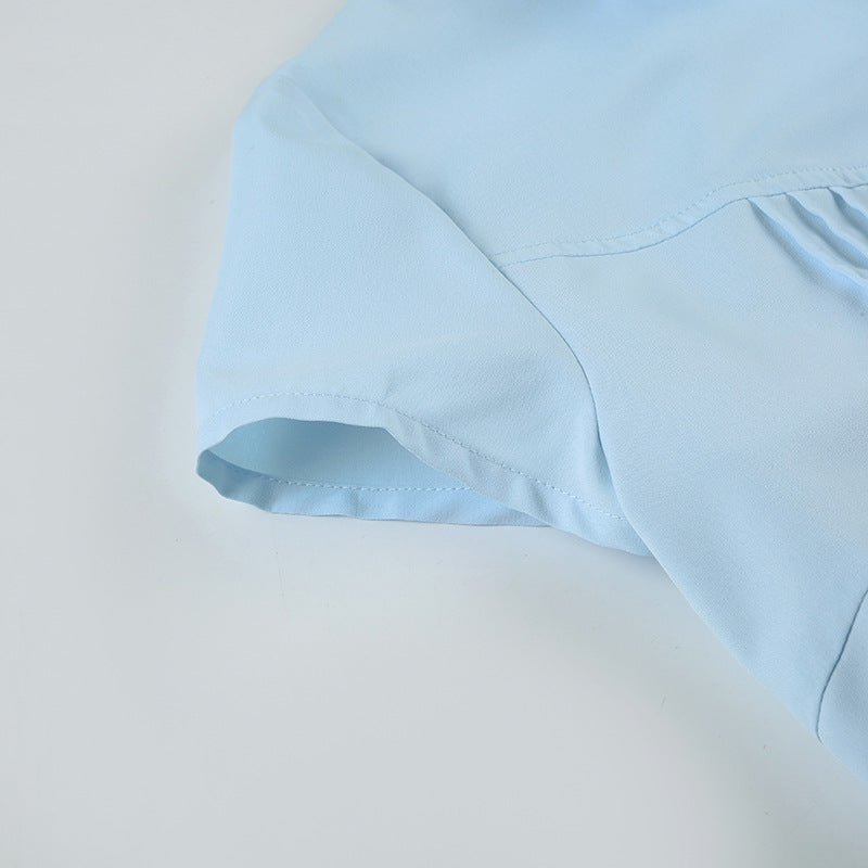 Elegant Collared Ruched White Blouse