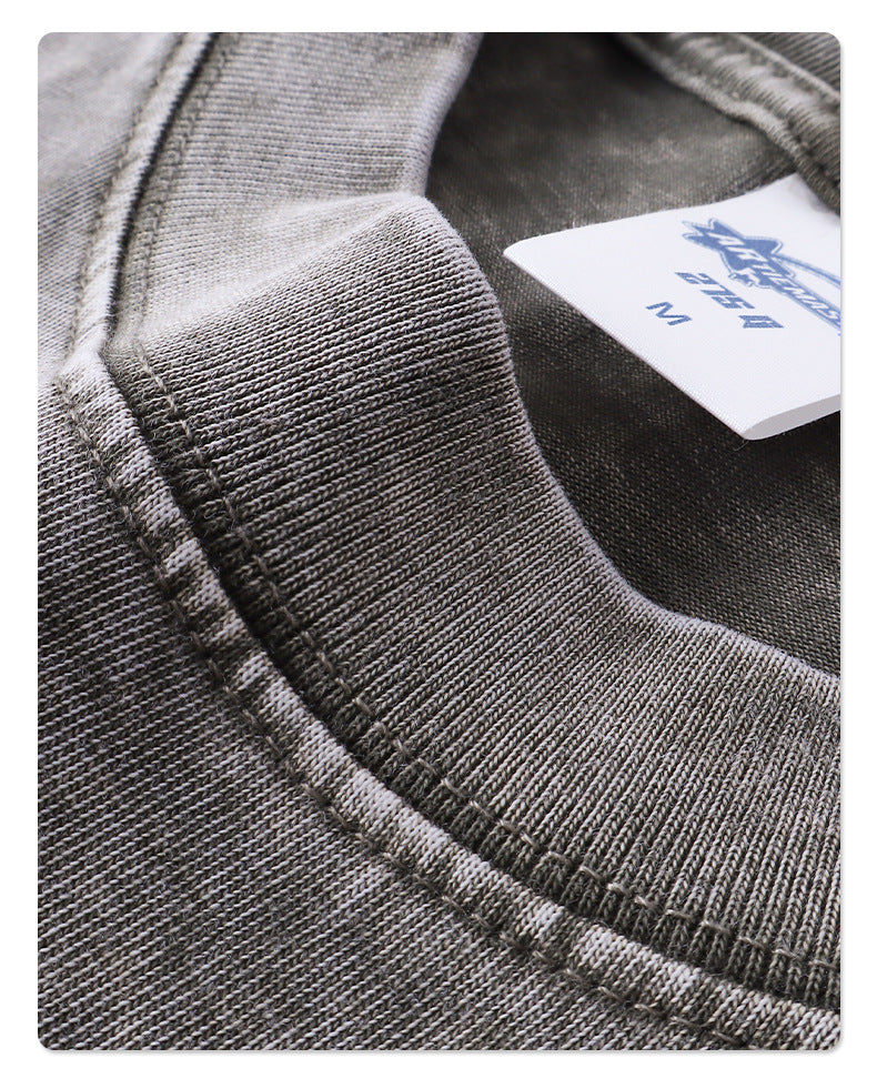 Loose-Fit Cropped Snow-Wash Distressed Essential T-Shirt