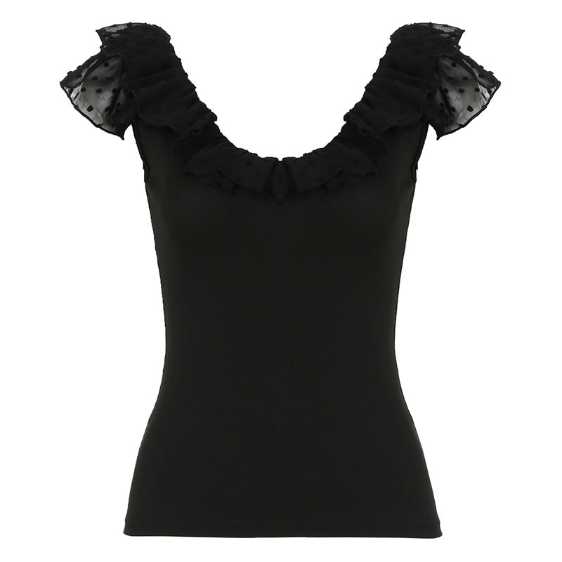 Ruffle - Trimmed Deep - V Sexy Crop Top