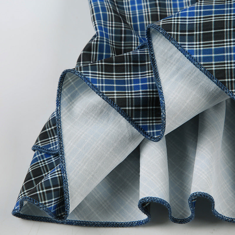 Vintage Plaid Puff - Sleeve Peplum Top