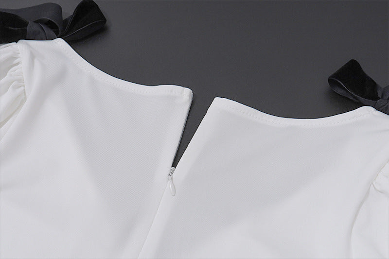 French Elegant Contrast - Bow Dress