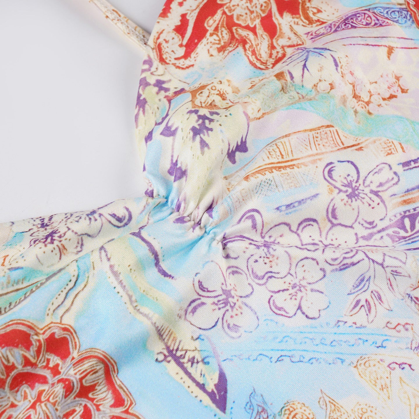 Romantic Printed Beaded - Strap Corset Top