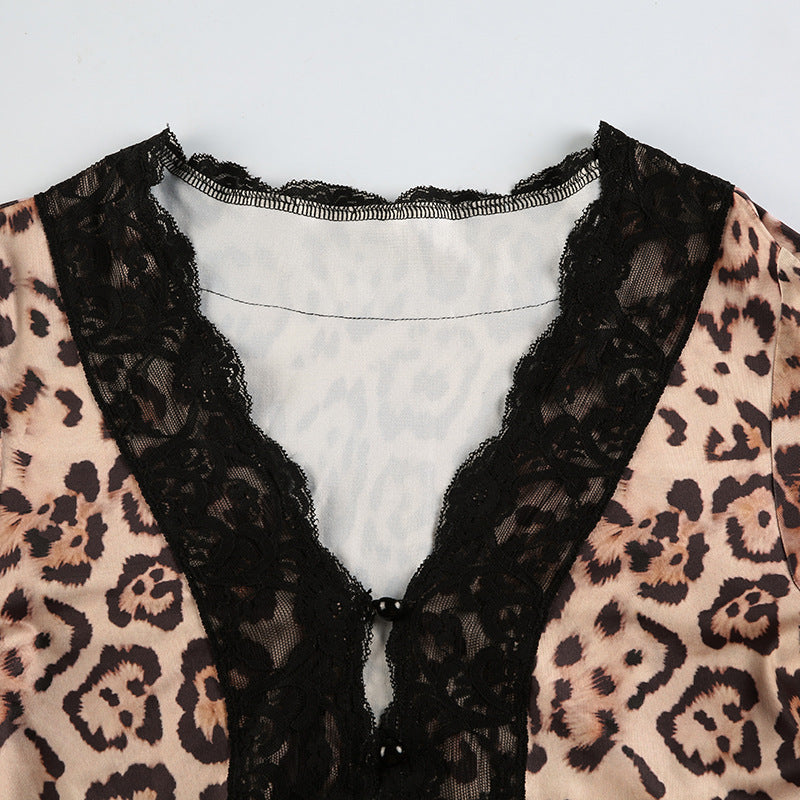 Leopard Print Lace - Trimmed Crop Top