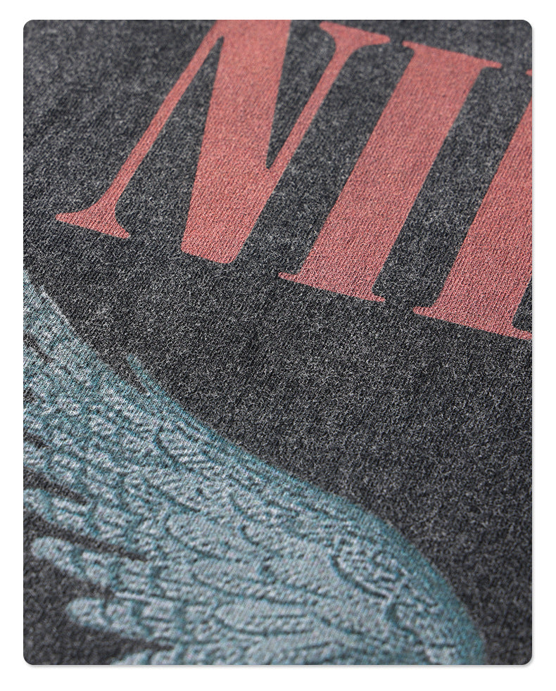 Washed and Distressed Rock Band Print Vintage Short Sleeve T-Shirt