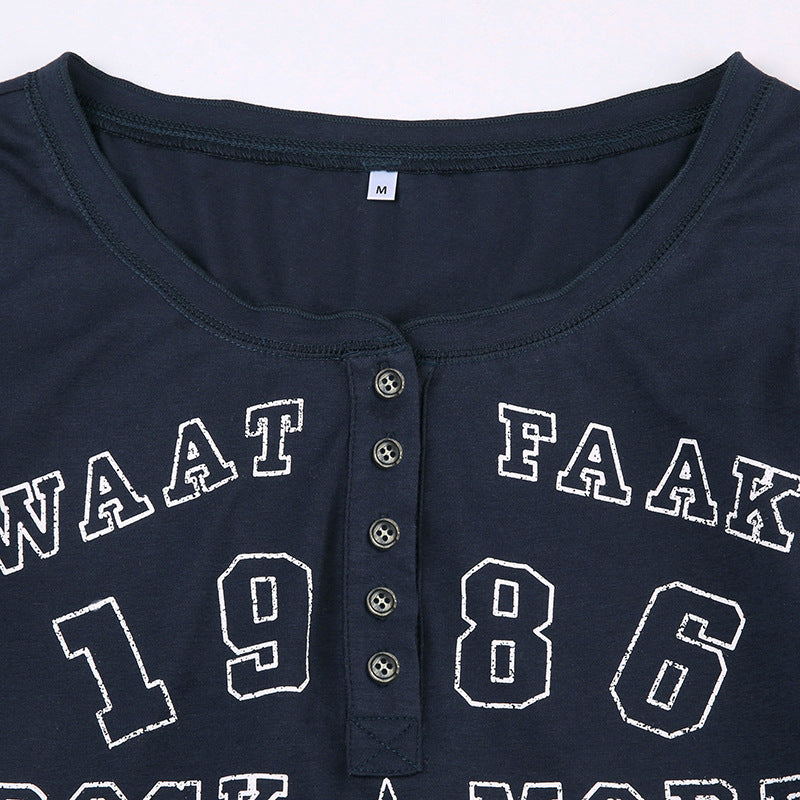 Casual Vintage Letter - Printed Half - Button Top