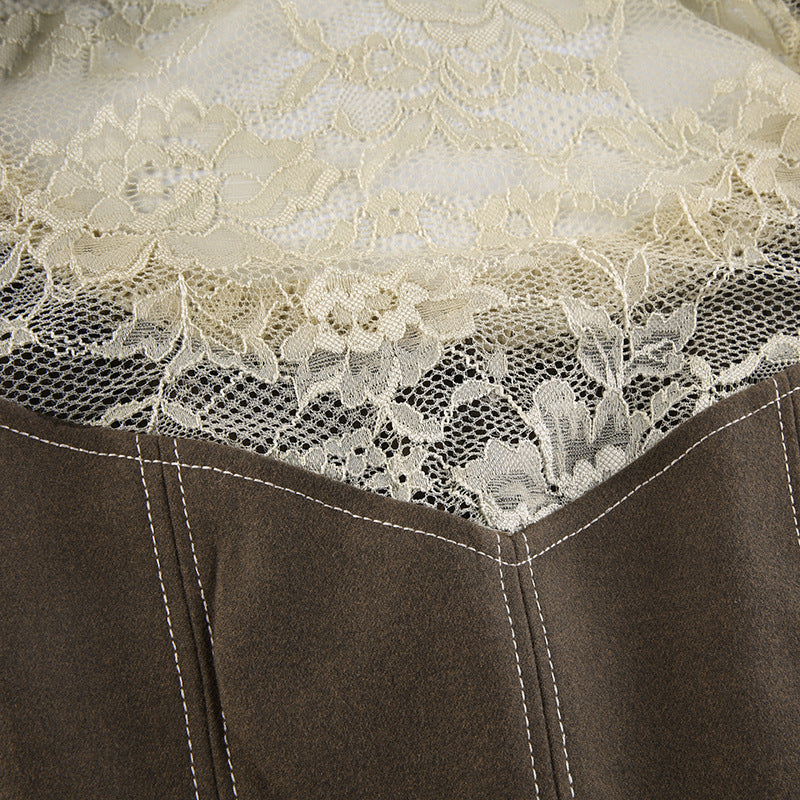 Vintage Denim Lace Button - Up Corset Vest