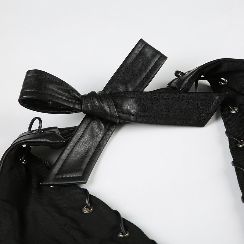 Punk Spice Girl Lace - Up Halter Leather Top