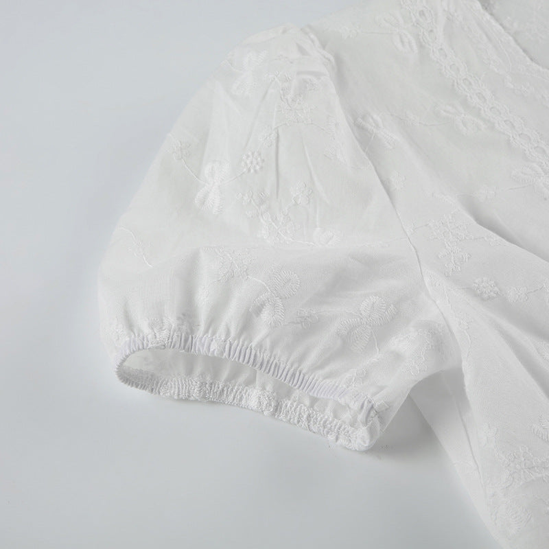 Vintage French Lace - Up Embroidered Blouse