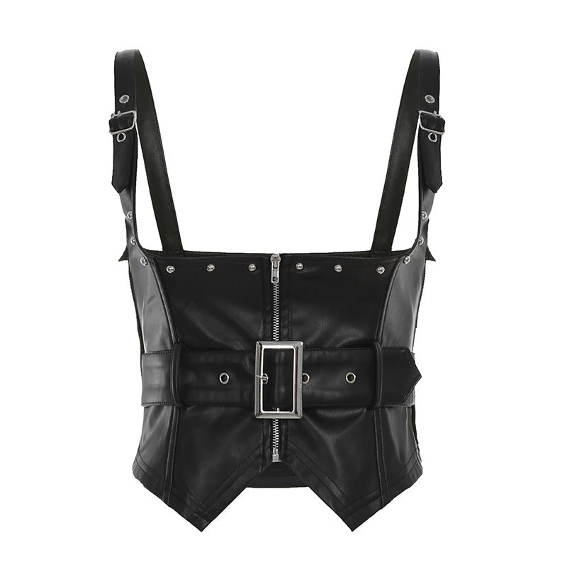 Functional Rivet Leather Cami Vest