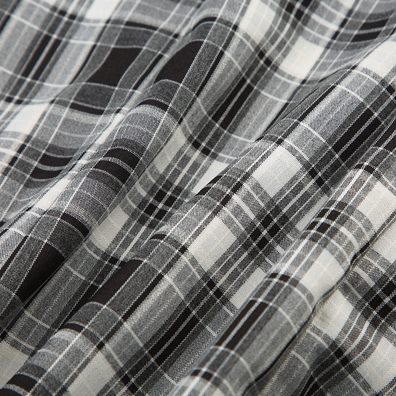 Vintage Plaid Puff - Sleeve Blouse with Ruffles