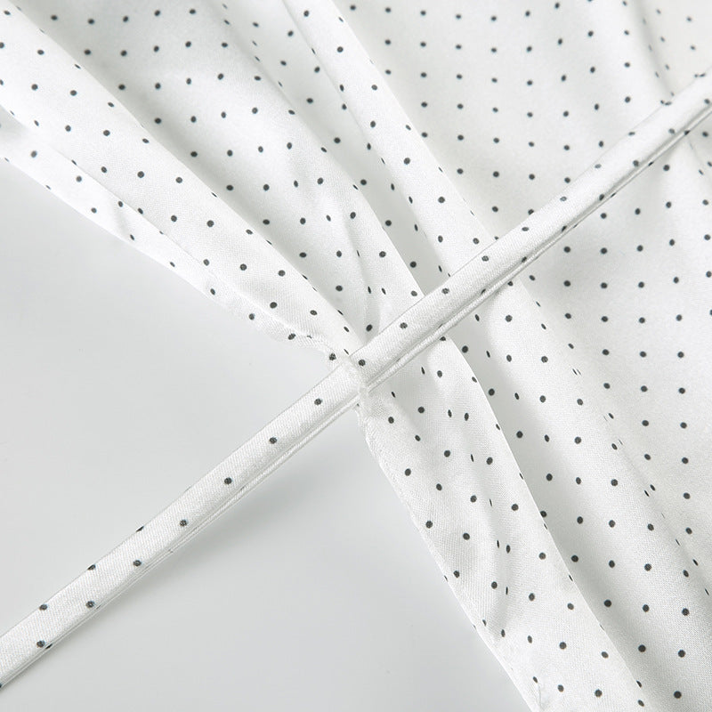 Vintage Polka Dot Satin Blouse with Belt