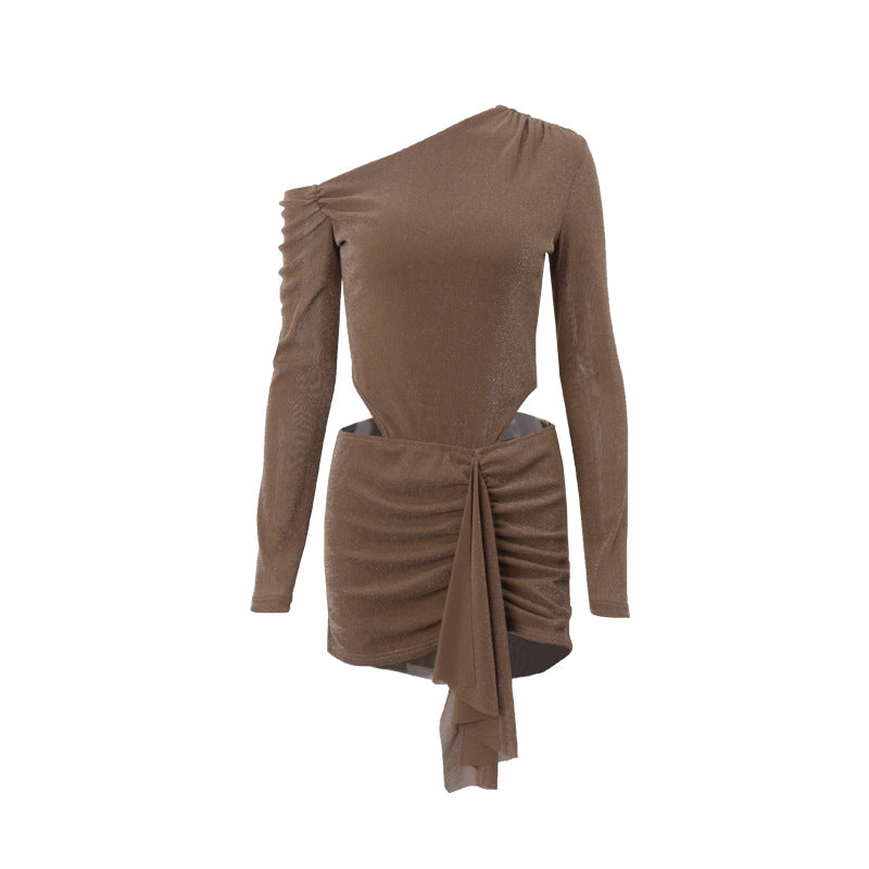 One - Shoulder Waist - Cutout Drape Dress