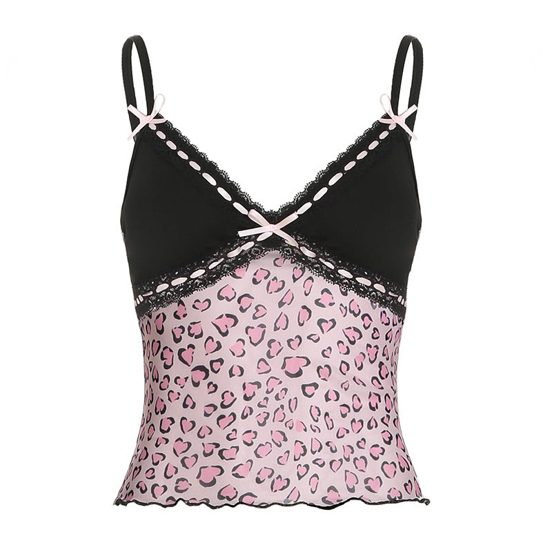 Sweet - Edgy Dark Lace & Leopard - Print Spliced Camisole