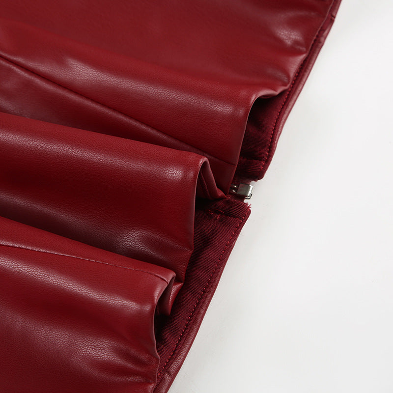 Sexy Leather Halter Deep - V Crop Top