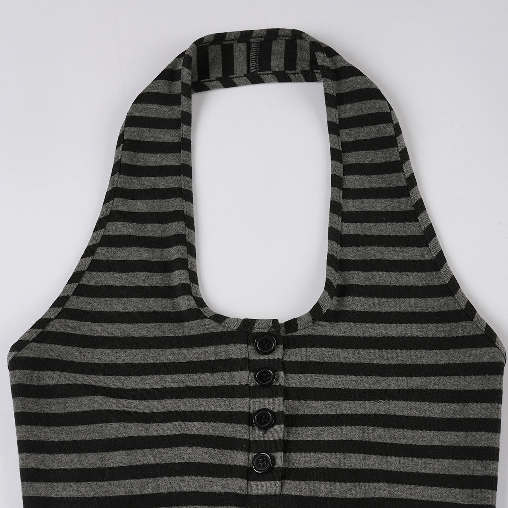 Vintage Striped Halter Deep - V Crop Top