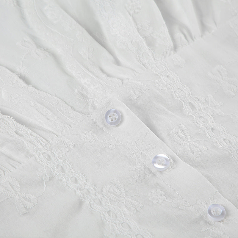 Vintage French Lace - Up Embroidered Blouse