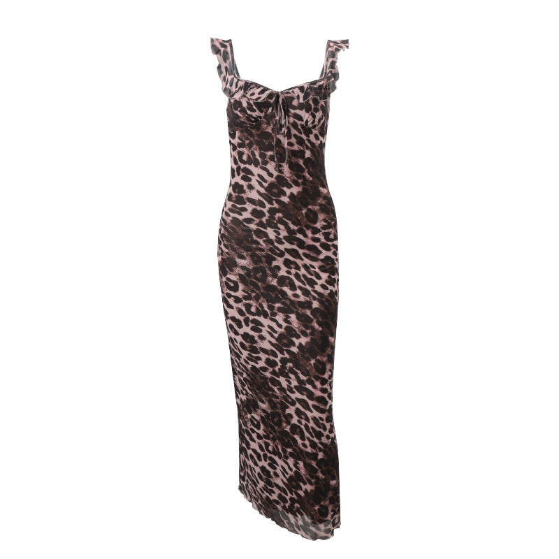 Leopard Print Ruffle Strap Maxi Dress