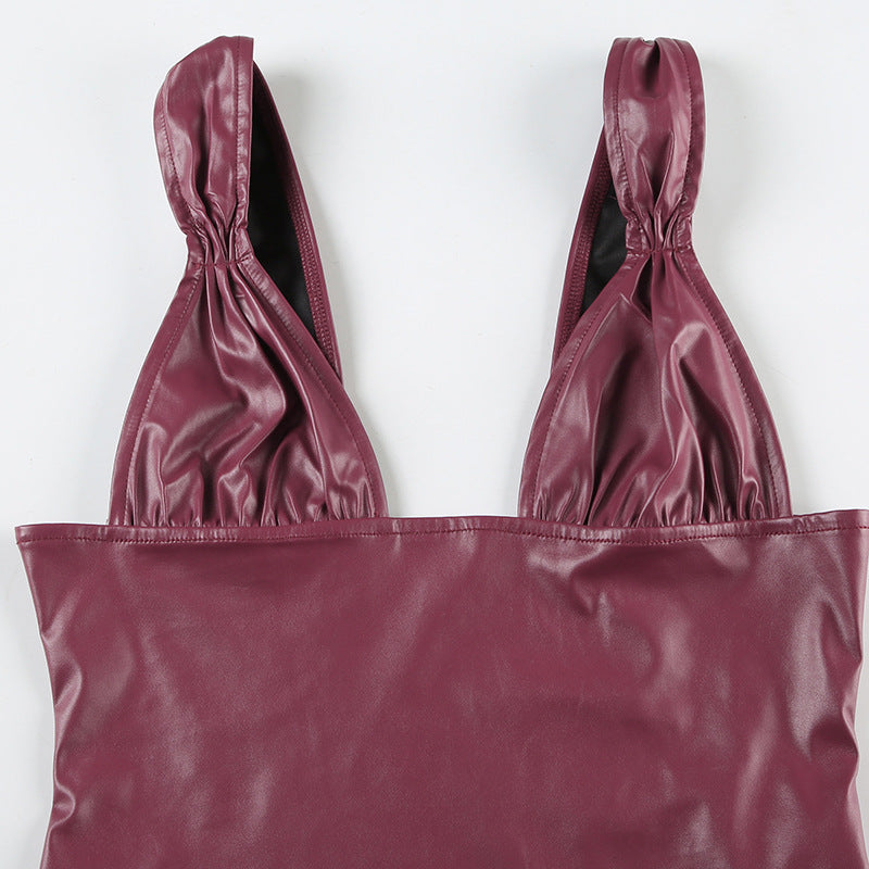 Crimson Pleated Leather Vest